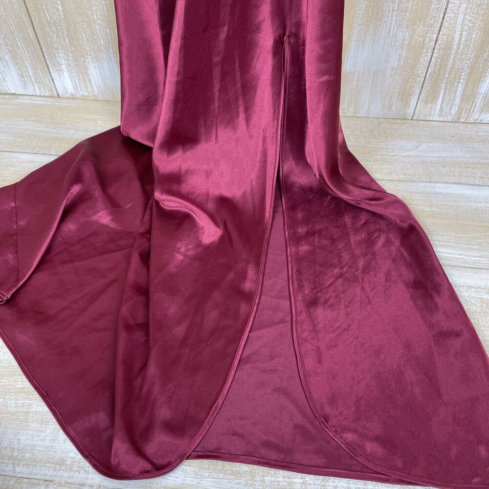 Y2K Victoria’s Secret Gold Label M Long Sexy Nightgown Cranberry Satin Lace Slit - Picture 5 of 11